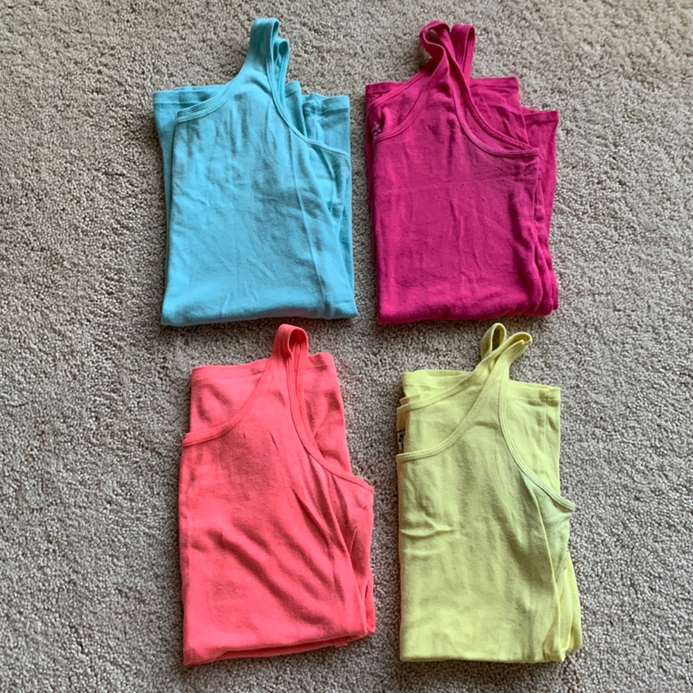 Set of 4 Old Navy thick strap tank tops super stretchy blue, yellow, coral, pink